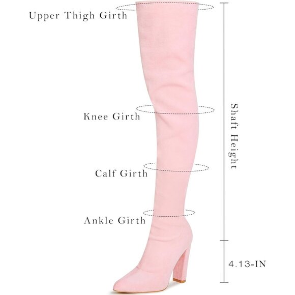 Women's Pink Suede Thigh High Boots Pointed Toe Over The Knee High Winter Boot - Picture 2 of 5